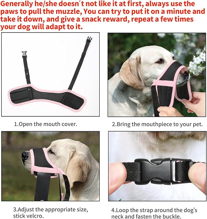 HEELE Dog Muzzle Nylon Soft Anti-Biting Barking Secure,Mesh Breathable Pets Muzzle for Small Medium Large Dogs 4 Colors 4 Sizes (L, Pink)