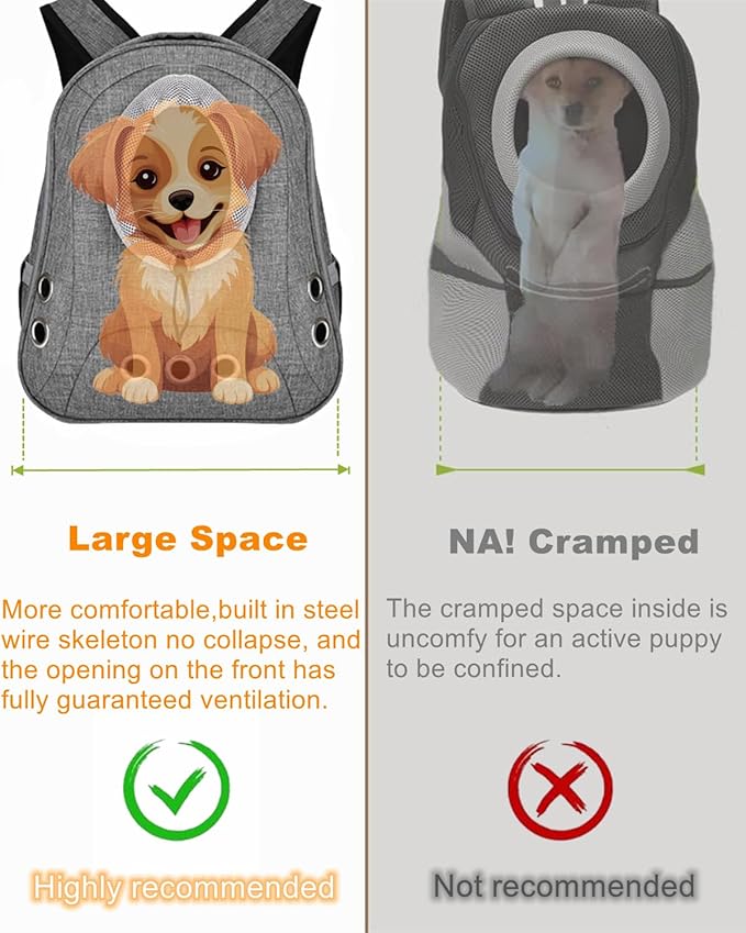 Small Dog Cat Chest Backpack Carrier,Large Space Ventilated Front Facing Backpack Carrier for Puppy,Lightweight Doggy Backpack for Hiking,Camping,Travel,Outdoor,Max 12 lbs(‌Gray)