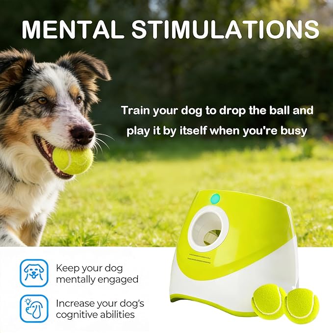 OYE Dog Ball Launcher, Automatic Balls Thrower with 6 Balls for Dog, 2 Tennis Balls Throwing Machine with 10-30 ft Throw Distance, Interactive Pet Toys for Small and Medium Dogs (Green)