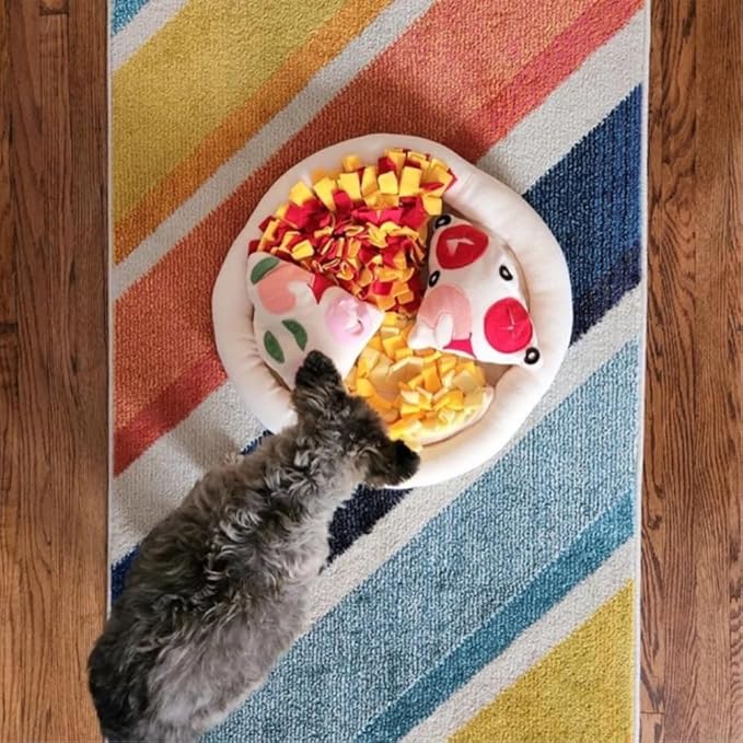 Dog Snuffle Mat Slow Feeding Mats Sniffing Puzzle Toys Interactive Burrow Activity Hide and Seek Enrichment Toys for Foraging Training Dog Gifts for Small Medium Large Dogs (Pizza)