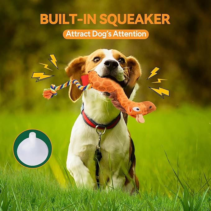 AUSCAT Plush Dog Rope Toy, Durable Squeaky Dog Toys for Puppy Small Medium Dogs (Not for Aggressive Chewers), Crocodile & Giraffe & Flamingo
