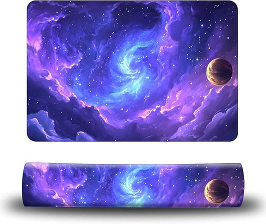 Dog Food Mat, 15.7" x 23.6" Absorbent Pet Feeding Mat for Food and Water, Waterproof Diatom Mud Pet Placemat with Non-Slip Rubber Backing, Cat Bowl Mat for Floors - Purple Starry Sky
