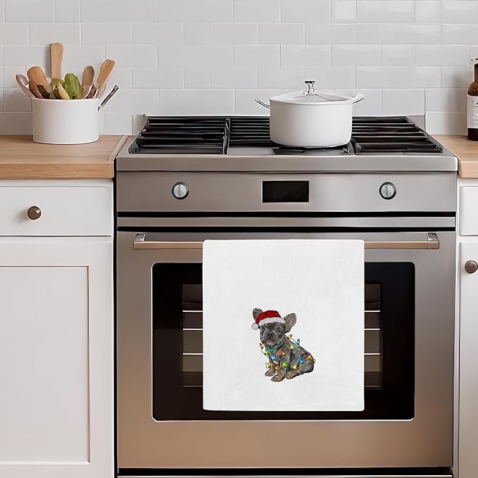 French Bulldog Kitchen Towels - Frenchie Navidad Christmas Xmas Decor, French Bulldog Lovers Gifts, Frenchie Navidad Hand Towels Dish Towels for Kitchen Bathroom, 16x24 Inch