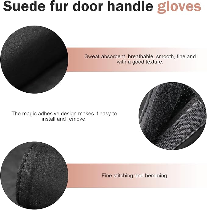 2 PCS Car Inside Door Handle Protectors, Anti-scratch Suede Leather Interior Trim, Non-slip Sweat-absorbent Handle Wrap with Hook & Loop, Interior Accessory for Cars Trucks Vans (Black)