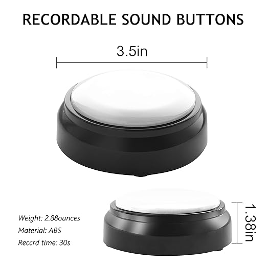 Recordable Button, Sound Button Record Talking Button Answer Buzzers Funny Buttons Record Your Own Words with 30s Voice Recording Time Also Used for Dog Training - White and Black (Battery Included)