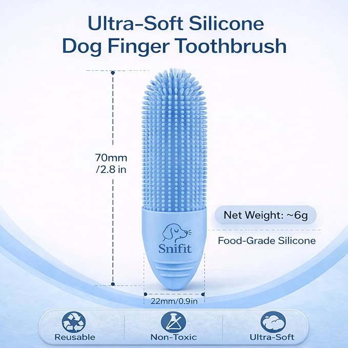 Dog Finger Toothbrush for Small & Large Dogs - Reusable Soft Silicone Dog Dental Finger Brush Fit All Breed Sizes - Non-Toxic Finger Teeth Cleaner for Dogs Prevents Bad Breath & Oral Care -Blue