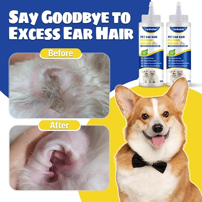 Dog Ear Infection Treatment,Ear Wash for Pets,Effectively Removes Debris, Waxy, Buildup and Ear Odor, Soothes Itchy & Inflamed Ears (Ear Hair Powder 2pcs)