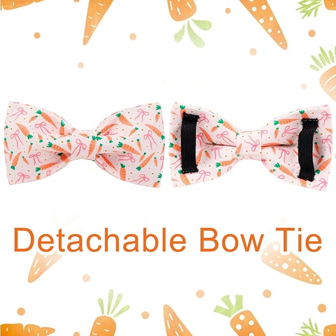 Easter Dog Collar with Bow Tie, Cotton Bunny Bowtie for Large Girl Boy Dog, Cute Rabbit Pet Collar with Metal Buckle, Gift, S
