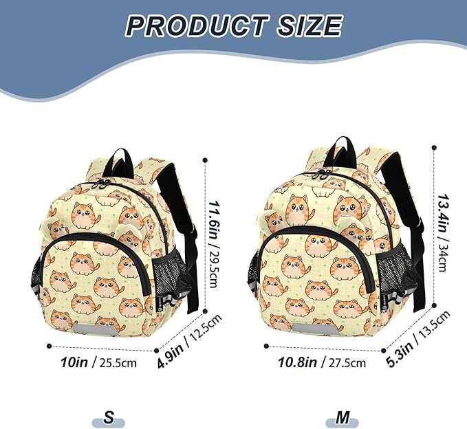 Cute Cat Pattern Toddler Backpack with Leash, Cute Preschool Backpack Baby Harness Bookbag, 10L