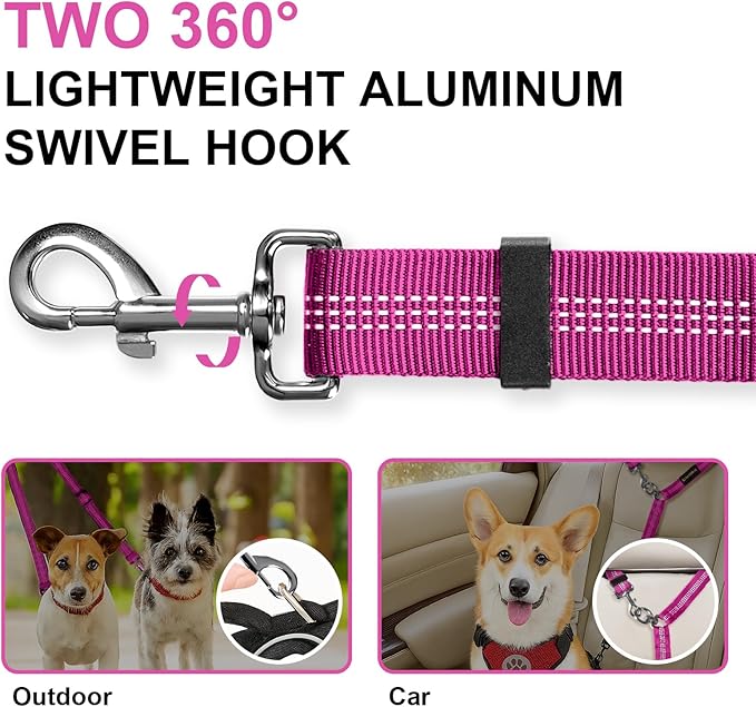 MingXpet Double Dog Leash for Two Dogs, No Pull Dog Leash, 360° Swivel No Tangle for Large Dogs Walking & Training, Shock Absorbing Reflective Bungee, Rose