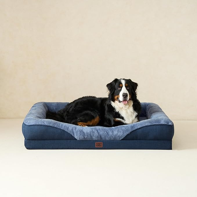 EHEYCIGA Orthopedic XXL Dog Bed for Large Sized Dog, 52x41 Inch Extra Large Memory Foam Dog Couch Bed with Sides, Waterproof Liner & Washable Removable Cover, Bolster Pet Sofa, Navy