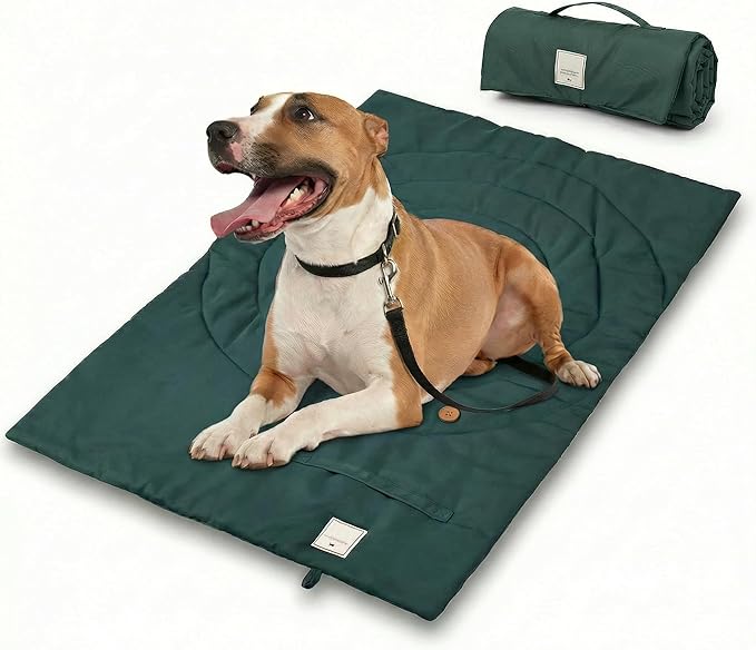 Travel Dog Bed | Camping Dog Bed | 37.4"x25.6" Waterproof Outdoor Dog Mat | Portable Place Mat for Dogs with Handle | Machine Washable | Easy Clean for Outdoor Adventures (Green, Medium)