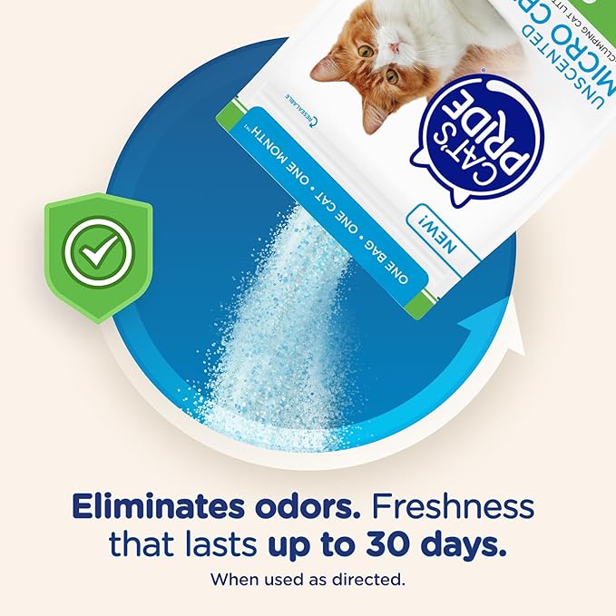 Cat’s Pride Micro Crystals Cat Litter, Non-Clumping, Unscented, 30-Day Odor Control, 99% Dust Free, Lightweight, Soft on Paws, 6.5lb Bag