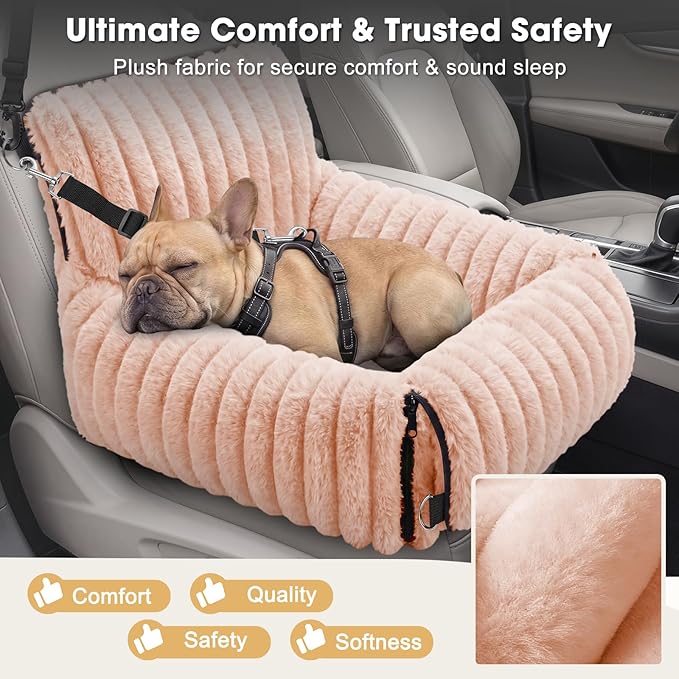 MIXJOY Dog Car Seat for Small/Medium Dogs up to 25 lbs, Multi-Functional Dog Carrier for Car with Detachable Washable Cover, Pet Travel Bed with Clip-On Safety Leash, Pink