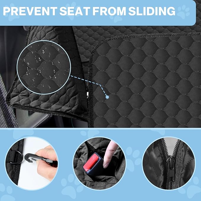 ZRRAJOY Dog Car Seat Cover for Back Seat, Waterproof Protector with Side Flaps, Scratchproof Hammock, Non-Slip Bottom for Cars/Trucks/SUVs (Black)