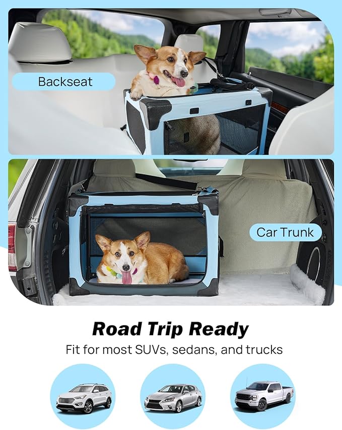 JOYTUTUS Pet Day Special, 26 Inch Collapsible Dog Crate, Steel Frame 8-Bar Foldable Soft Kennel, Portable Travel Crate for Medium Dog Up to 33lbs, Oxford Cat Carrier Fit for Car Travel Indoor Outdoor