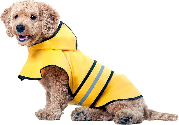 SPOT Rainy Days Slicker - Yellow Dog Rain Jacket With Hood, Reflective Strip for Safety, Leash Hole & Adjustable Velcro Belly Strap, 100% Polyester Water Resistant Pet Raincoat - X-Large, 21in Long