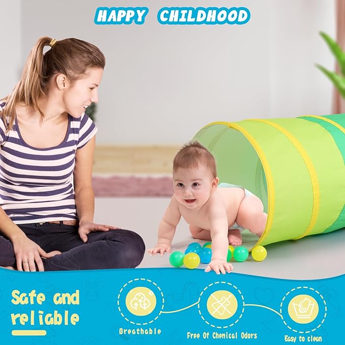 PigPigPen Kids Play Tunnel for Toddlers, Pop Up Tent for Babies or Dogs, Indoor & Outdoor Toys for Kids Backyard Playset (Cotton)