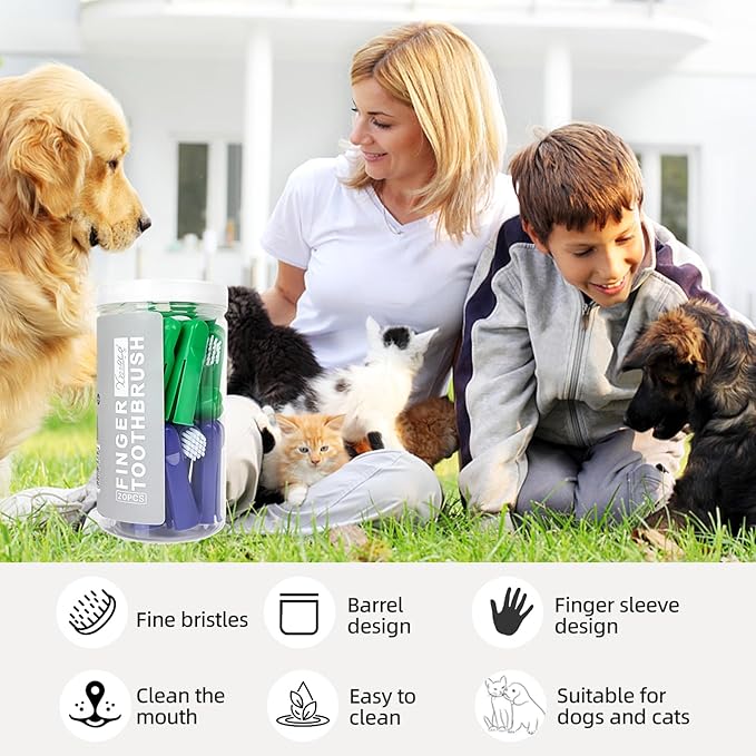 20Pcs Dog Finger Toothbrush with Soft Nylon Bristles Dog Toothbrush Finger Dog Teeth Cleaning Tool Pet Dental Care Toothbrush for Puppies Dogs Kittens Cats
