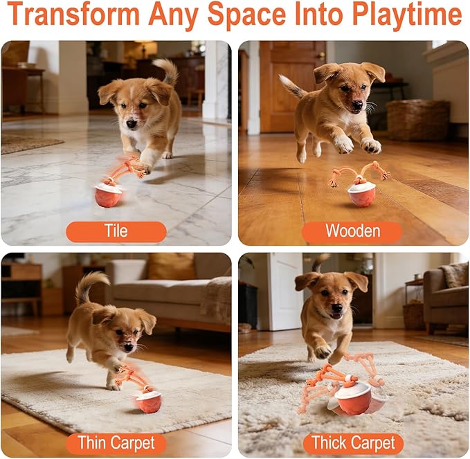 Interactive Dog Toys-Automatic Moving Dog Toy for Boredom, Squeaky Smart Motion Pet Ball for Small Medium Large Dogs, Rope Chew for Teeth Cleaning, Outdoor Waterproof (Red)