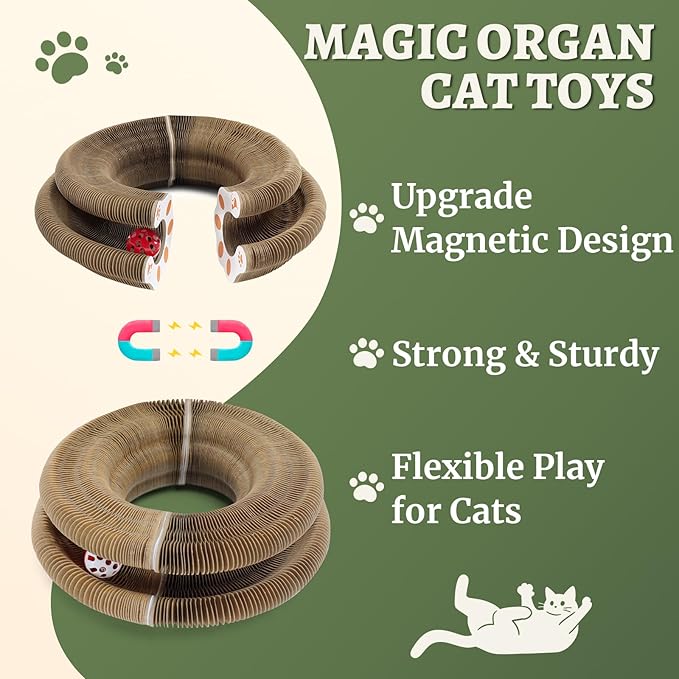 2 Pack Cat Scratcher Toy with Bells, Magic Organ Foldable Cat Scratching Board for Indoor Adult Cats Reduce Boredom, Interactive Toys for Kitten Exercise Anxiety Relief (Brown, 2 Pack)