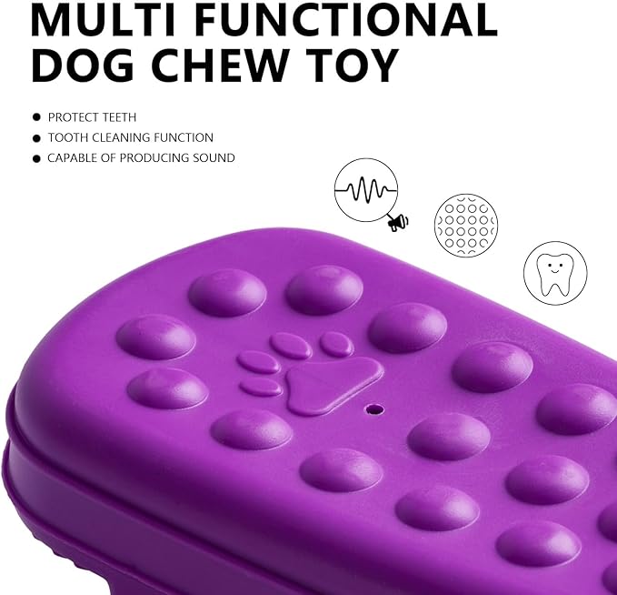 MECOOL Squeaky Slipper Dog Toy - Chew Toys for Aggressive Chewers, Durable Rubber Chew Toy for Dental Cleaning & Boredom Relief, for Small Medium Dogs, Purple