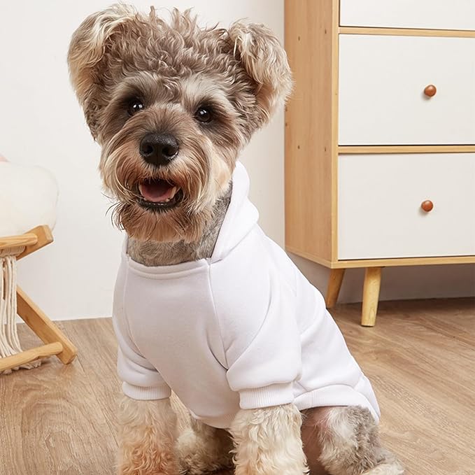 Jecikelon Soft Dog Hoodies for Small Dogs, Fleece Puppy Sweatshirt with Pockets, Warm Winter Cold Weather Coats for Pet Cat, Cute Clothes Puppy Costume (White, Medium)
