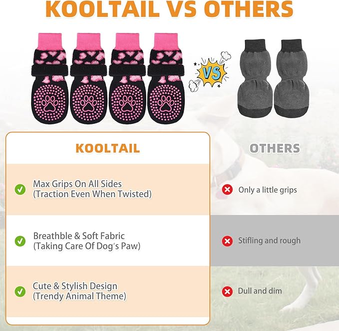 KOOLTAIL Anti Slip Dog Socks to Prevent Licking Paws,Dog Shoes for Hot Pavement & Hardwood Floors,Durable Soft Double Sided Grippy Socks for Small Medium Large Dogs, Traction Control for Senior Dogs