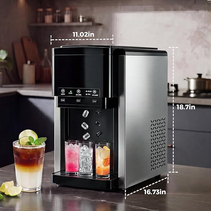 3-in-1 Water Dispenser with Ice Maker,Countertop Nugget Ice Machine with Bullet & Crushed Ice,44Lbs/24H,12 Ice Cube/6Min, Self-Cleaning, 4Lbs Storage, Home, Kitchen,RV (Silver) (Silver)
