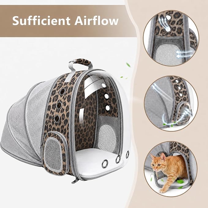 Expandable Cat Carrier Backpack for Cats & Dogs, Bubble Window Pet Travel Backpack with Breathable Mesh, Anti-Collapse Structure, Side Door, Safety Leash, for Vet Visits, Hiking, Outdoor, Animal