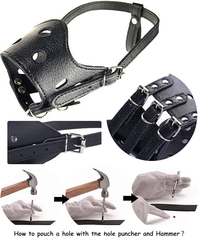 BARKLESS Dog Muzzle Leather, Soft Secure Anti-Barking Leather Muzzle for Small Dogs to Prevent Biting, Breathable and Adjustable, Allows Drinking and Panting, Used with Collars