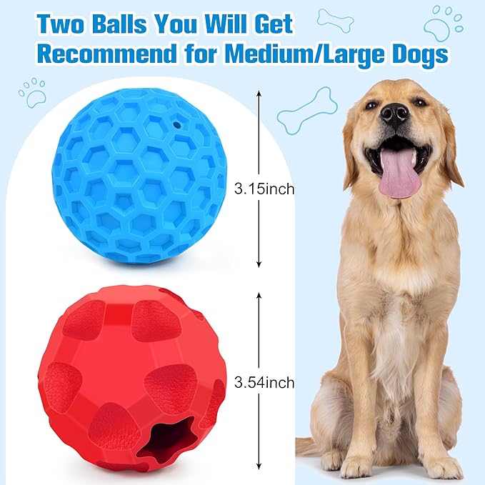2-in-1Indestructible Dog Toy Balls for Aggressive Chewers, Interactive 3.15”Squeaky Dog Balls and 3.54”Treat Dispensing Ball to Keep Them Busy, Chew Toys for Large Dogs, Enrichment Toy