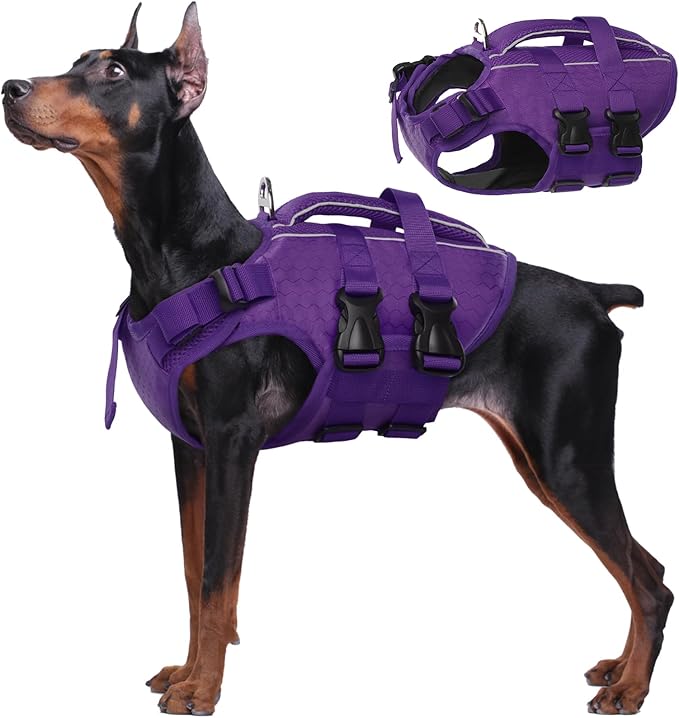 Kuoser Dog Life Jacket High Flotation, Reflective Dogs Life Vest for Swimming Boating, Adjustable Small Medium Large Dog lifejacket, Lightweight Dogs Life Preserver Rescue Handle Spring Summer Pool