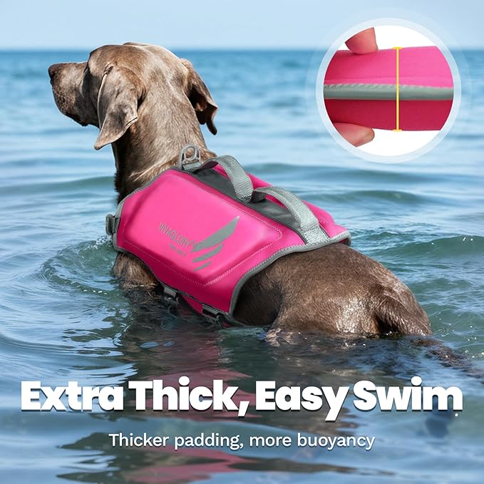 VIVAGLORY High Buoyancy Dog Life Vest, Swimming Vest with Handle, Dog Life Jacket for Swimming & Boating, Buoyancy for Puppy Doggy, L, Pink
