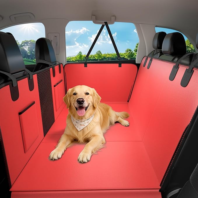 Hard Bottom Dog Car Seat Cover for Back Seat, 52"x65" Waterproof PU Leather Hammock with Side Flaps, Non-Slip Heavy Duty Protector for SUVs & Mid-Size Trucks, Supports Up to 450 lbs – Burgundy