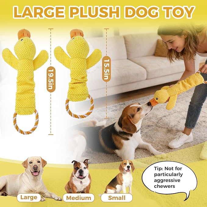 Mihachi Squeaky Dog Toys, Plush Stuffed Puppy Toys with Crinkle Paper-Tug of War Dog Toys for Small, Medium and Large Dogs Duck Interactive Squeaky Pet Toys to Keep Them Busy, Cute Duck
