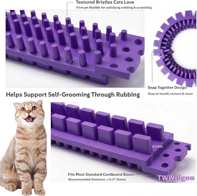 Cat Self Groomer Arch for Cardboard Boxes, DIY Cat Tunnel Brush & Massage Comb for Indoor Cats, Interactive Self Grooming Toy for Cat Cave, Hideouts & Enrichment Play (Lavender)