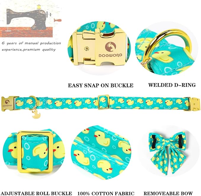 Duck Dog Collar for Boy Dogs, Spring Summer Boy Dog Collar with Sailor Bowtie- Adjustable Sailor Bow Medium Dog Collars for Male Dogs M