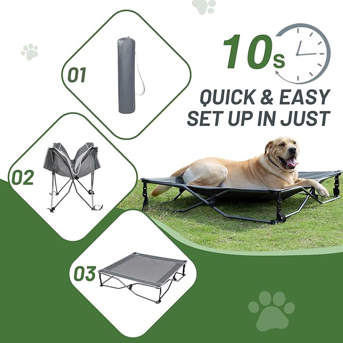 TIMBER RIDGE Outdoor Dog Bed, Cooling Elevated Dog Cot Portable Raised Pet Cot with Breathable Mesh, Foldable Pet Cot for Indoor & Outside, Grey