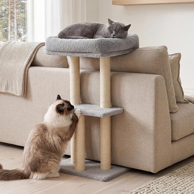 Veehoo Cat Perch with Cat Scratching Post, Couch Corner Protector for Cats, Tall Scratch Post with Cats Bed for Indoor Cats, Size L Fits 32" High Sofa Backrest