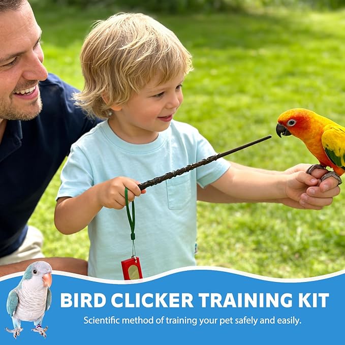Parrot Training Clicker with Target Stick, Getting Started Bird Clicker Training Kit, All Bird Breeds Training Stick Foster Discipline and Behavior Training, for Parrots Birds Lovers
