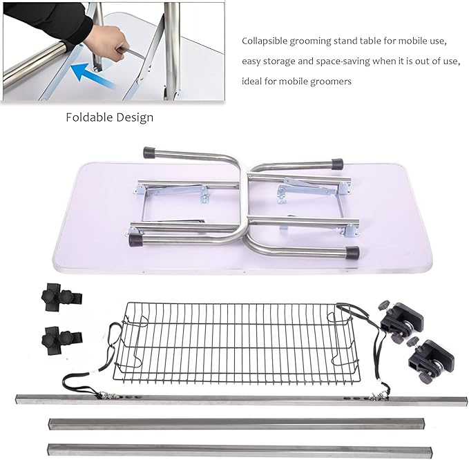36 Inch Professional Adjustable Pet Grooming Table Heavy Duty with Arm Noose & Mesh Tray for Dog Cat Shower Table Maximum Capacity Up to 265Lb, Black