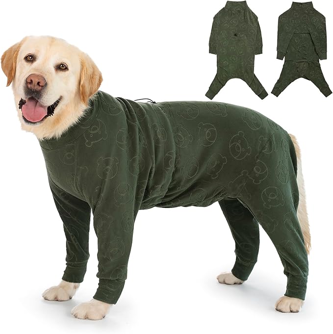 Dog Coats Autumn Winter Jumpsuit for Large Medium Dogs, Warmer Polar Fleece Dog Bodysuit Lightweight Pajamas, Pullover Stretchy Cold Weather Clothes (Dark Green, 7XL)