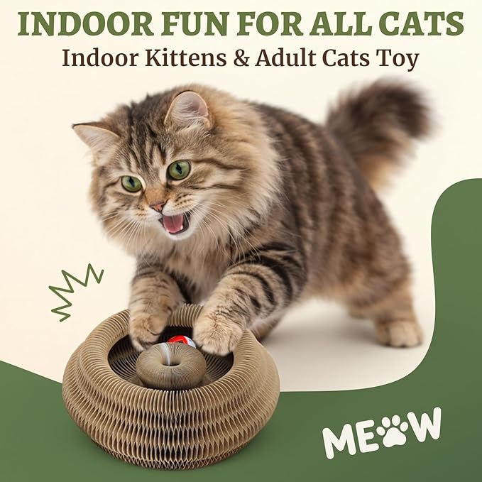 2 Pack Cat Scratcher Toy with Bells, Magic Organ Foldable Cat Scratching Board for Indoor Adult Cats Reduce Boredom, Interactive Toys for Kitten Exercise Anxiety Relief (Brown, 2 Pack)