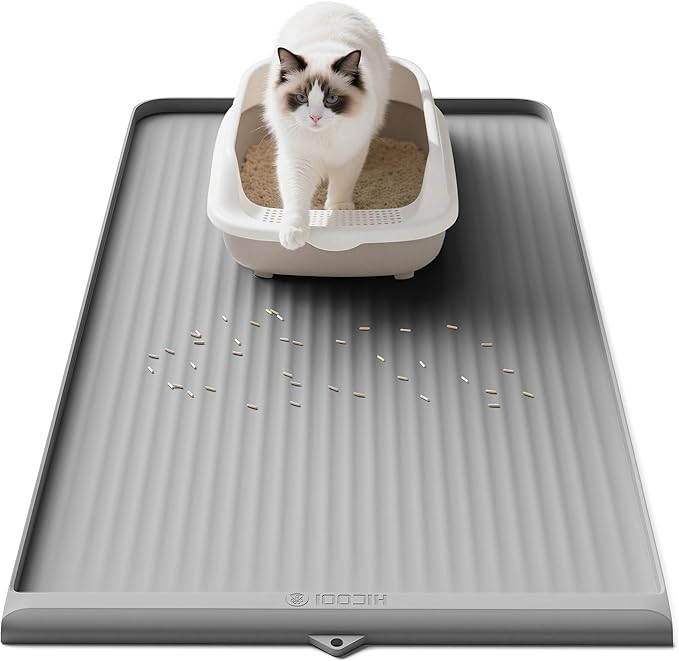 Cat Litter Mat for Litter Box, Waterproof Litter Trapping Mat with Raised Edge, Stops Litter Tracking & Protects Floors, Easy to Clean Cat Mat, 36x24 Inch, Grey