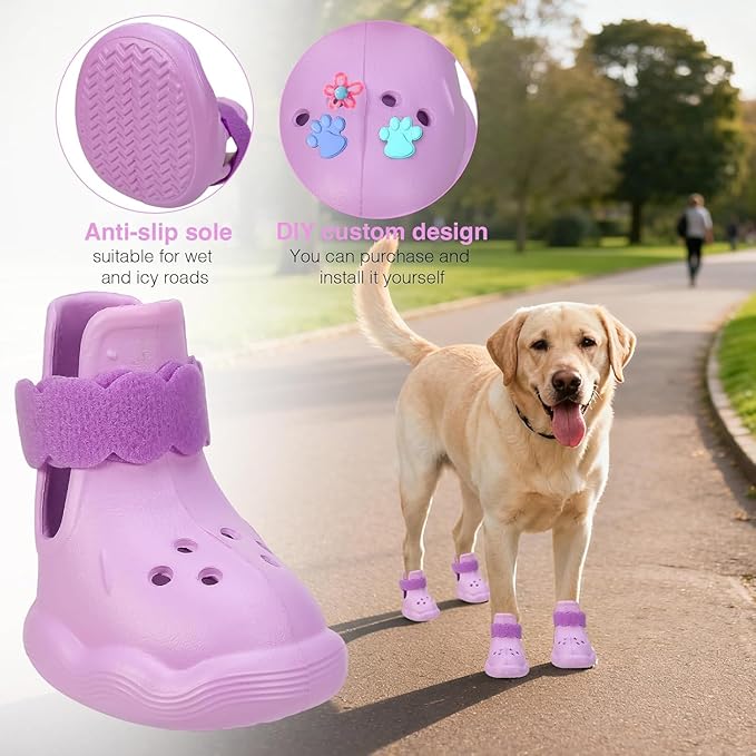 Dog Shoes for Hot Pavement and Snow - Waterproof, Non-Slip, Breathable Booties with Adjustable Straps for Small Medium, and Large Dogs (Purple, S)