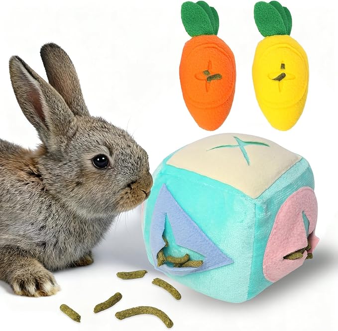 Large Rabbit Foraging Toy with Bell, Washable Puzzle Feed Game Rabbit Toy for Bunnies Boredom, Snuffle Ball Treat Dispenser Exercise Bunny Enrichment Toys, Bunny Toys for Indoor Bunnies(Blue)