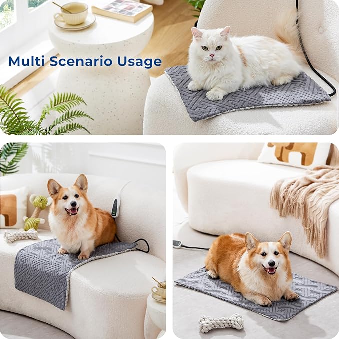 ZOMISIA Cat Heating Pad - 11 Adjustable Temperature and 25 Timer Options, Heated Cat Bed Indoor with Chew-Resistant Cord for Small Dogs, 17.5x14 Inch