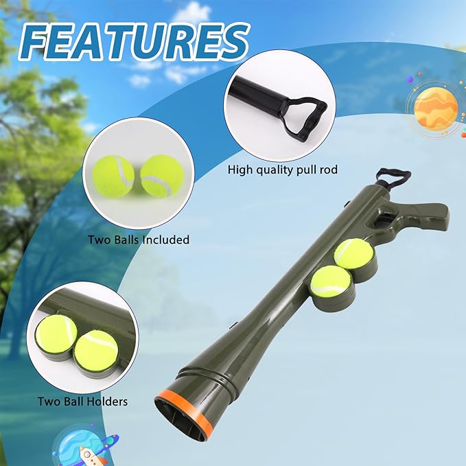 Dog Ball Launcher for Pet, Dog Ball Thrower Launcher with 2 Tennis Balls & Shoulder Strap, 23.4" Long-Range Ball Launcher Toy for All Dog Breeds, Green