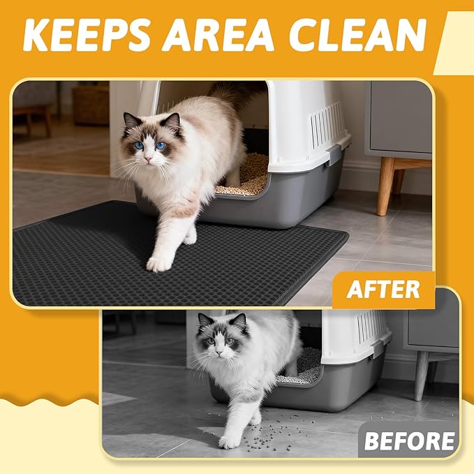 Pieviev Cat Litter Mat Double Layer Waterproof Urine Proof Trapping Mat 1 Pack (Black, 30x24 Inch (Pack of 1))